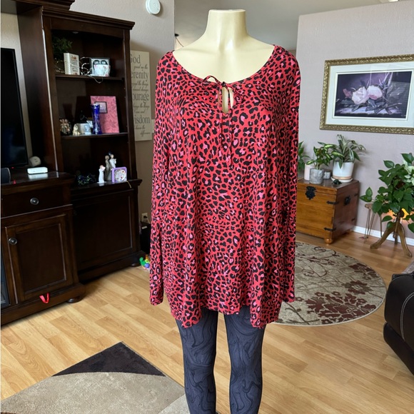 Jessica Simpson orangish/red & black long sleeve blouse-size XXXL - Picture 4 of 9